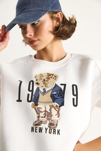Bisiklet Yaka Teddy Nakış Detaylı Sweat 60284066 - Beyaz SWEATSHİRT modelleri