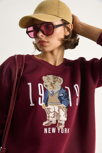 Bisiklet Yaka Teddy Nakış Detaylı Sweat 60284066 - Bordo SWEATSHİRT modelleri