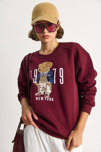 Bisiklet Yaka Teddy Nakış Detaylı Sweat 60284066 - Bordo SWEATSHİRT modelleri