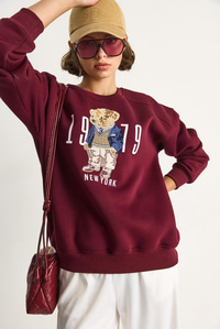 Bisiklet Yaka Teddy Nakış Detaylı Sweat 60284066 - Bordo SWEATSHİRT modelleri