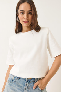 Bisiklet Yaka Vatkalı Pamuklu Basic T-Shirt 241134 60283128 - Beyaz