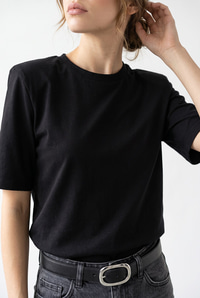 Bisiklet Yaka Vatkalı Pamuklu Basic T-Shirt 241134 60283128 - Siyah T-SHİRT modelleri
