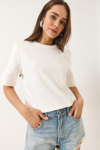 Bisiklet Yaka Vatkalı Pamuklu Basic T-Shirt 241134 60283128 - Beyaz