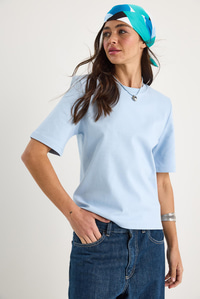 Bisiklet Yaka Vatkalı Pamuklu Basic T-Shirt 241134 60283128 - Bebe Mavisi