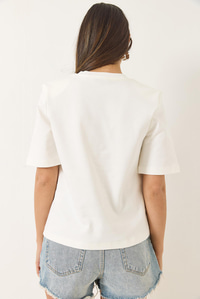 Bisiklet Yaka Vatkalı Pamuklu Basic T-Shirt 241134 60283128 - Beyaz