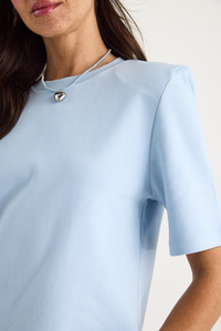 Bisiklet Yaka Vatkalı Pamuklu Basic T-Shirt 241134 60283128 - Bebe Mavisi