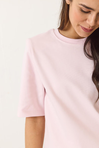 Bisiklet Yaka Vatkalı Pamuklu Basic T-Shirt 241134 60283128 - Açık Pudra