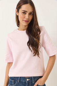 Bisiklet Yaka Vatkalı Pamuklu Basic T-Shirt 241134 60283128 - Açık Pudra