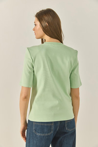 Bisiklet Yaka Vatkalı Pamuklu Basic T-Shirt 241134 60283128 - Su Yeşili