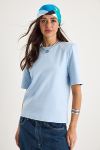 Bisiklet Yaka Vatkalı Pamuklu Basic T-Shirt 241134 60283128 - Bebe Mavisi