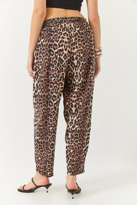 Biye Bağcıklı Leopar Desenli Şalvar Pantolon 3890 60261437 - Kahverengi-Bej