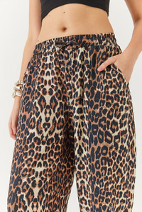 Biye Bağcıklı Leopar Desenli Şalvar Pantolon 3890 60261437 - Kahverengi-Bej