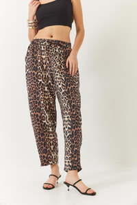 Biye Bağcıklı Leopar Desenli Şalvar Pantolon 3890 60261437 - Kahverengi-Bej