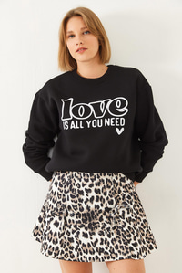 Bol Kesim Yuvarlak Yaka Sweatshirt MBHS022 60601022 - Siyah SWEATSHİRT modelleri