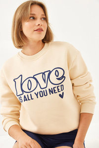 Bol Kesim Yuvarlak Yaka Sweatshirt MBHS022 60601022 - Bej