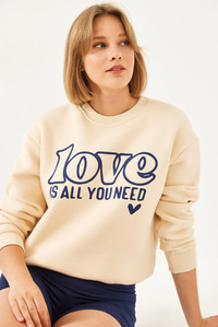 Bol Kesim Yuvarlak Yaka Sweatshirt MBHS022 60601022 - Bej