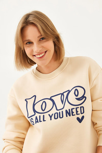Bol Kesim Yuvarlak Yaka Sweatshirt MBHS022 60601022 - Bej