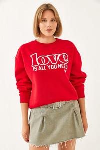 Bol Kesim Yuvarlak Yaka Sweatshirt MBHS022 60601022 - Kırmızı