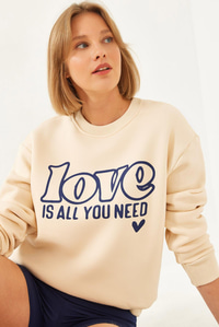 Bol Kesim Yuvarlak Yaka Sweatshirt MBHS022 60601022 - Bej