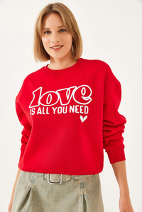 Bol Kesim Yuvarlak Yaka Sweatshirt MBHS022 60601022 - Kırmızı