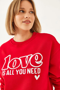 Bol Kesim Yuvarlak Yaka Sweatshirt MBHS022 60601022 - Kırmızı