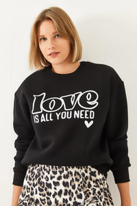 Bol Kesim Yuvarlak Yaka Sweatshirt MBHS022 60601022 - Siyah SWEATSHİRT modelleri
