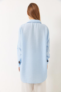 Boncuk Taş Kalp İşlemeli Oversize Şık Gömlek 60283020 - Bebe Mavisi