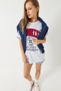 Brooklyn Baskılı Oversize Penye Basic T-shirt 60283083 - Beyaz