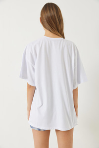 Brooklyn Baskılı Oversize Penye Basic T-shirt 60283083 - Beyaz