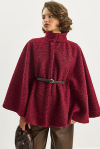 Buklet Kumaş Araboy Kemerli Kaşe Panço 8014  60284101 - Bordo DIŞ GİYİM modelleri