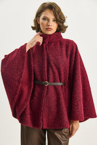 Buklet Kumaş Araboy Kemerli Kaşe Panço 8014  60284101 - Bordo DIŞ GİYİM modelleri