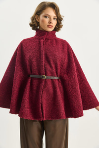 Buklet Kumaş Araboy Kemerli Kaşe Panço 8014  60284101 - Bordo DIŞ GİYİM modelleri