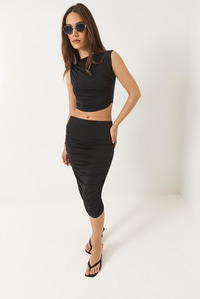 Büzgü Detaylı Crop Candy Alt-Üst Takım 60283136 - Siyah