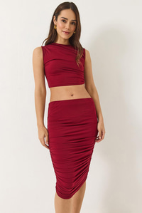 Büzgü Detaylı Crop Candy Alt-Üst Takım 60283136 - Bordo