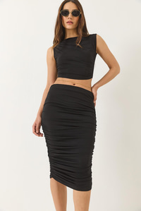 Büzgü Detaylı Crop Candy Alt-Üst Takım 60283136 - Siyah