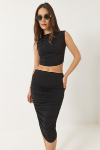 Büzgü Detaylı Crop Candy Alt-Üst Takım 60283136 - Siyah