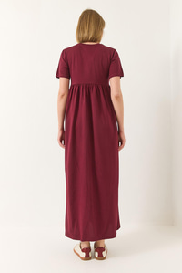 Büzgülü Uzun Örme Elbise 440 60283177 - Bordo