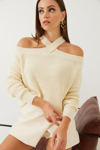 Çapraz Askılı Triko Kazak 85001017 - Krem