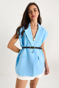 Cep Detaylı Kemerli Vatkalı Oversize Astarlı Blazer Yelek 11143 60281003 - Bebe Mavisi
