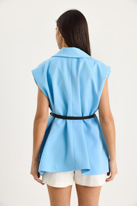 Cep Detaylı Kemerli Vatkalı Oversize Astarlı Blazer Yelek 11143 60281003 - Bebe Mavisi
