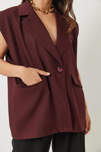 Cep Detaylı Kemerli Vatkalı Oversize Astarlı Blazer Yelek 11143 60281003 - Bordo