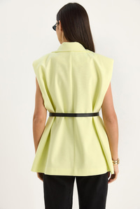 Cep Detaylı Kemerli Vatkalı Oversize Astarlı Blazer Yelek 11143 60281003 - Limon Sarısı