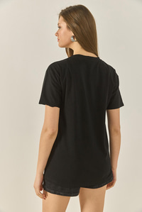 Cherry Leopar Baskılı Taş Detaylı Normal Kalıp T-Shirt 4140 60283299 - Siyah