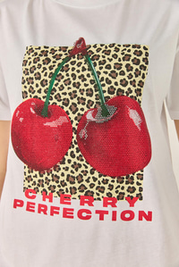 Cherry Leopar Baskılı Taş Detaylı Normal Kalıp T-Shirt 4140 60283299 - Beyaz