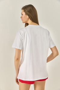 Cherry Lips Baskılı Taş Detaylı Normal Kalıp T-Shirt 4137 60283298 - Beyaz