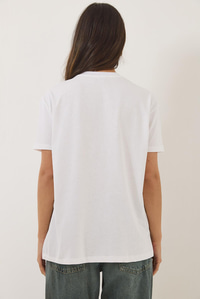 Çiçek Aksesuarlı Kısa Kollu Pamuklu T-Shirt 60602040 - Beyaz