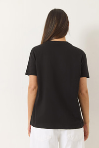 Çiçek Aksesuarlı Kısa Kollu Pamuklu T-Shirt 60602040 - Siyah