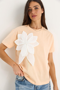 Çiçek Aksesuarlı Kısa Kollu Pamuklu T-Shirt 60602040 - Yavru Ağzı