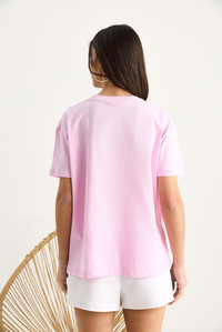 Çiçek Aksesuarlı Kısa Kollu Pamuklu T-Shirt 60602040 - Pembe