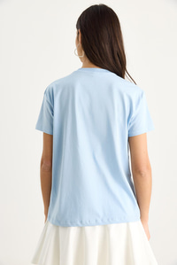 Çiçek Aksesuarlı Kısa Kollu Pamuklu T-Shirt 60602040 - Bebe Mavisi